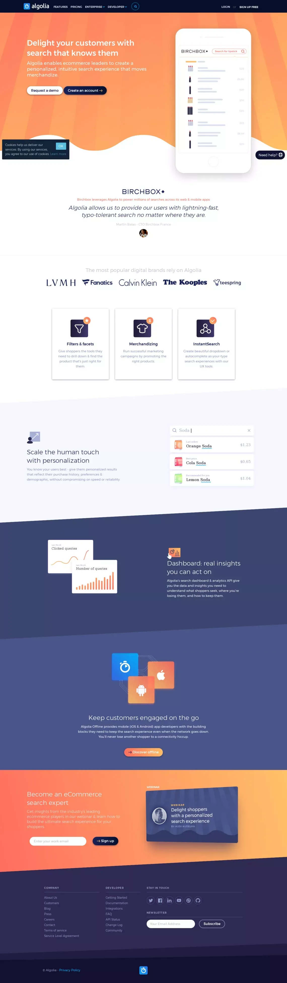 Search that scales with your SaaS business | Algolia | Algolia - Landing design