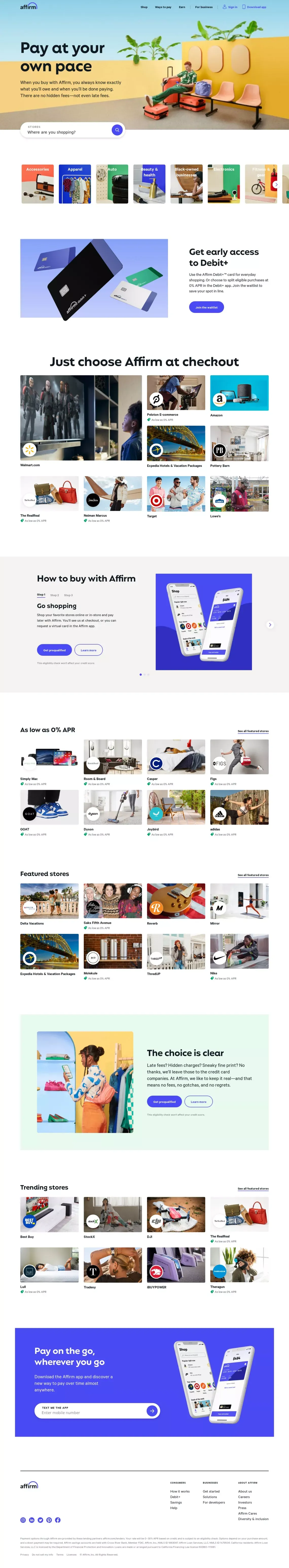 Affirm | Buy now, pay later with no late fees or surprises - Landing design