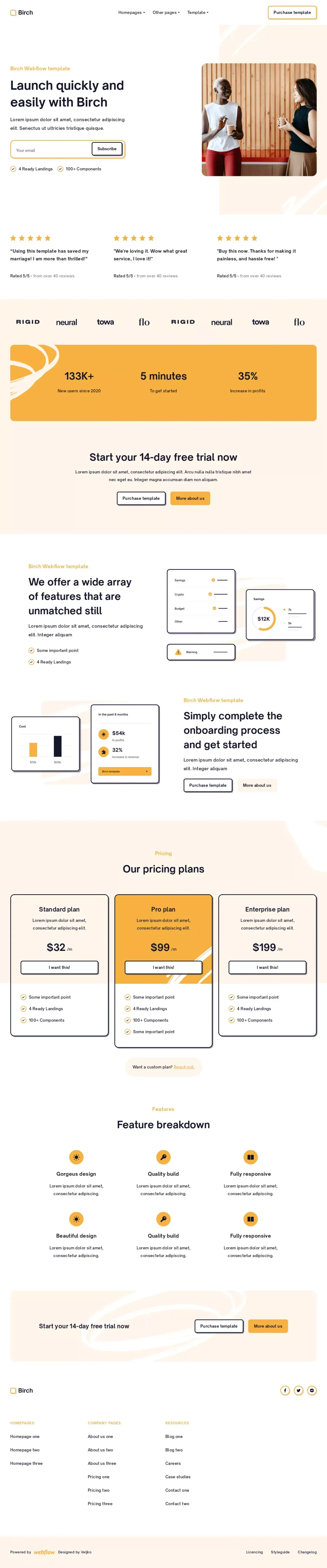 Birch - Webflow Website Template - Template design