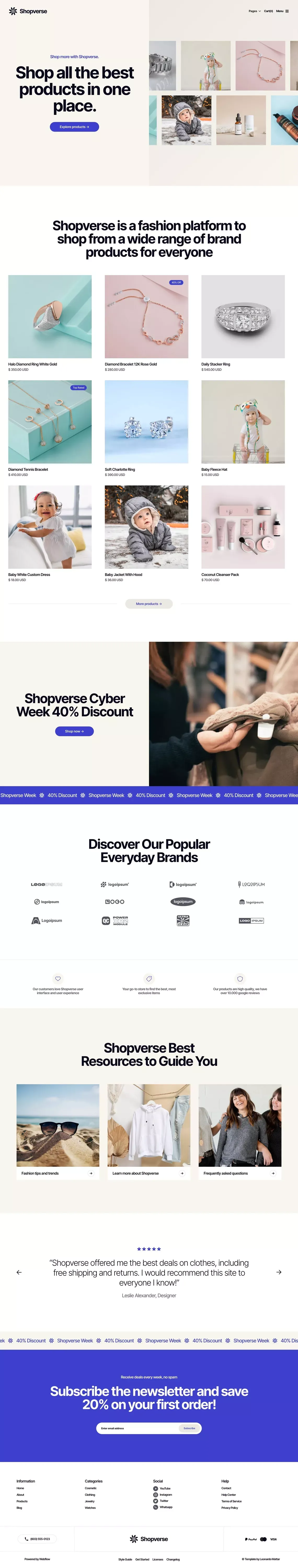 Shopverse - Webflow Ecommerce Template - Template design