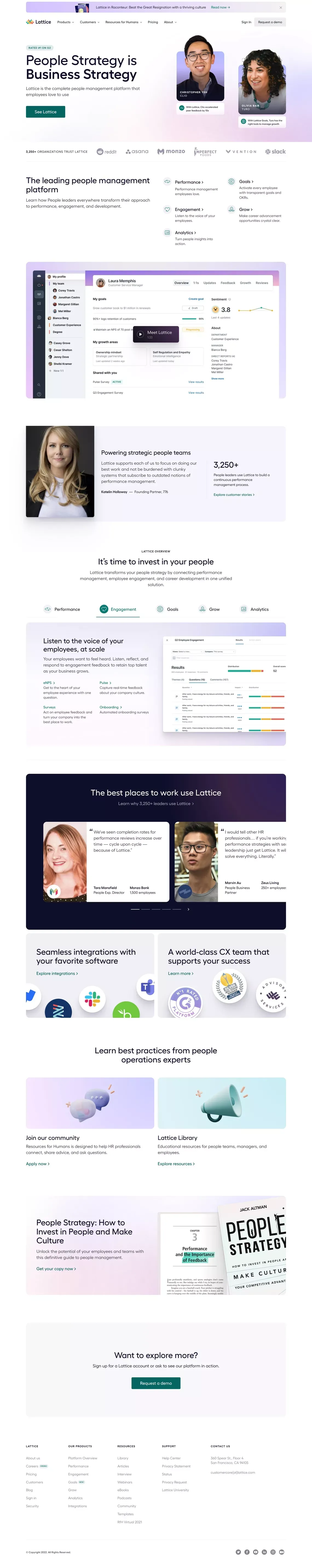 People Management | Performance and Engagement Software | Lattice - Landing design