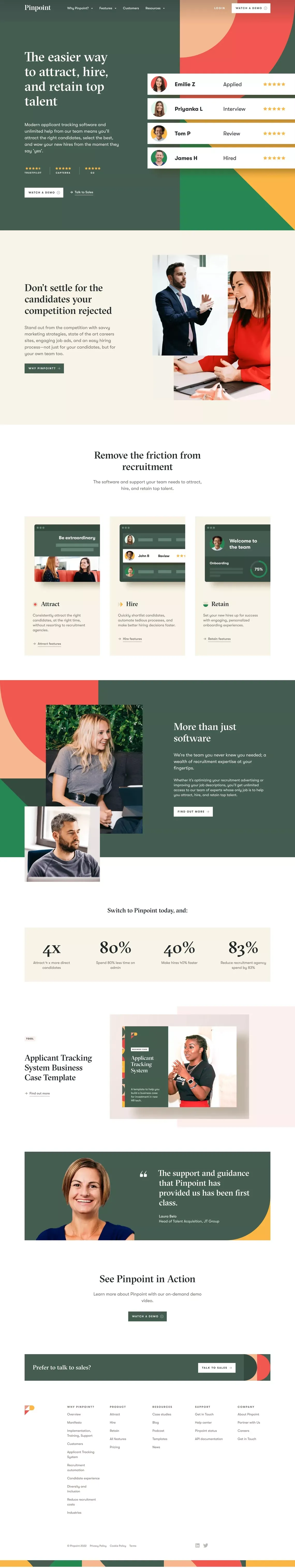 Talent Acquisition Software - Attract, Hire, Onboard | Pinpoint - Landing design