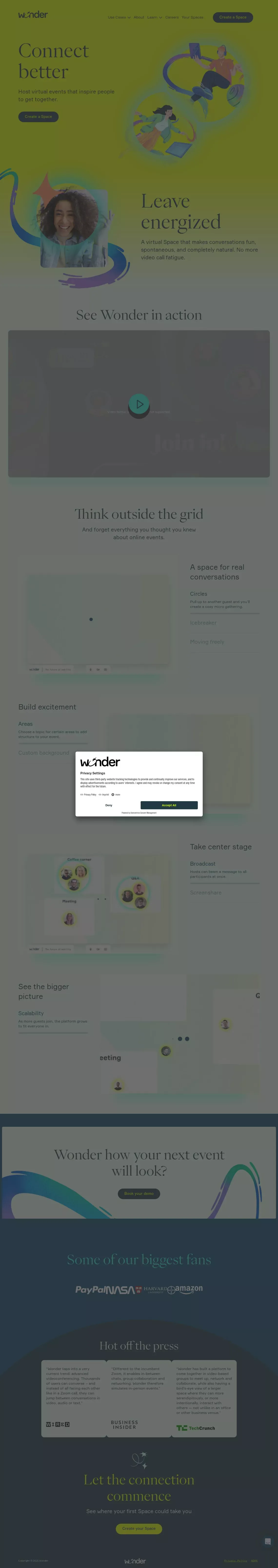 Wonder » Host Virtual Events that Leave You Energized - website design