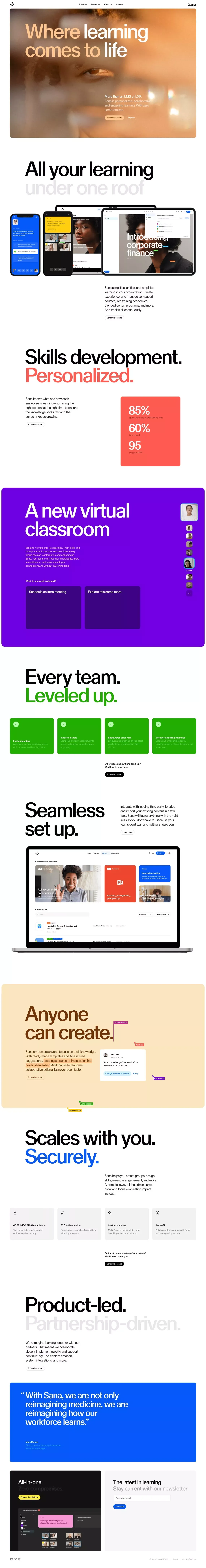 Personalized, collaborative learning | Sana Labs - Landing design