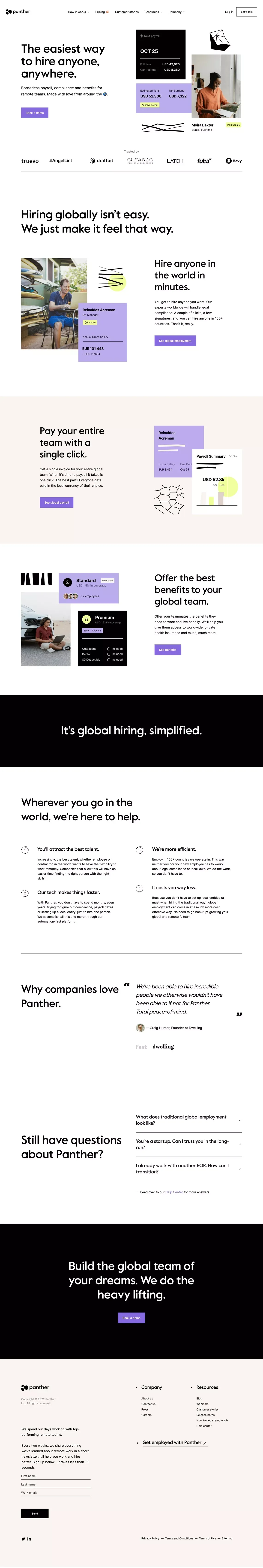 Automated global payroll & compliance for remote teams | Panther - Landing design