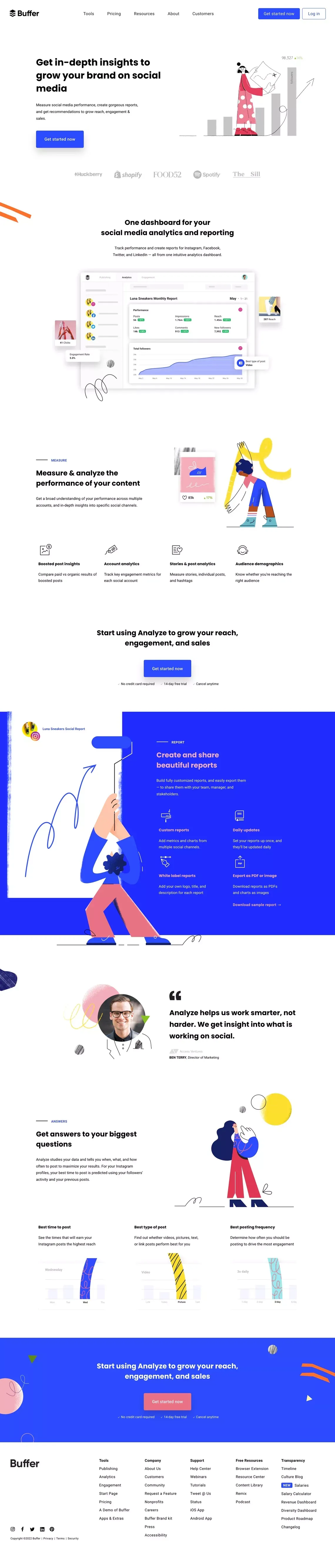 Buffer | Social Media Analytics & Reporting for Growing Brands - Landing design