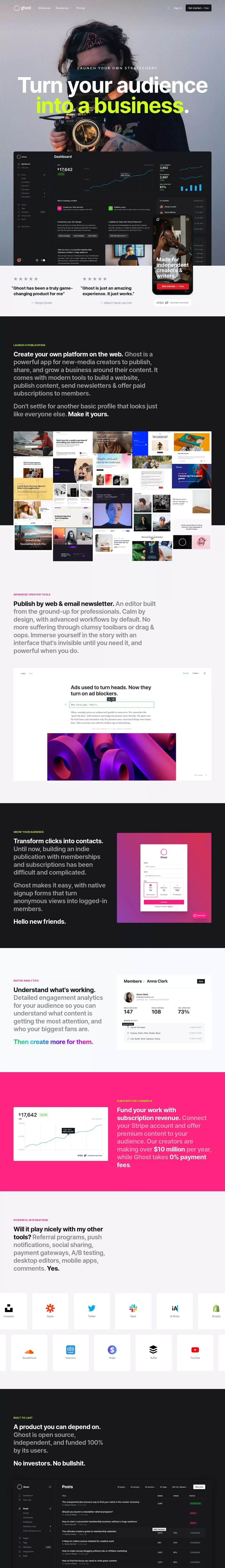 Ghost: Turn your audience into a business - Landing design