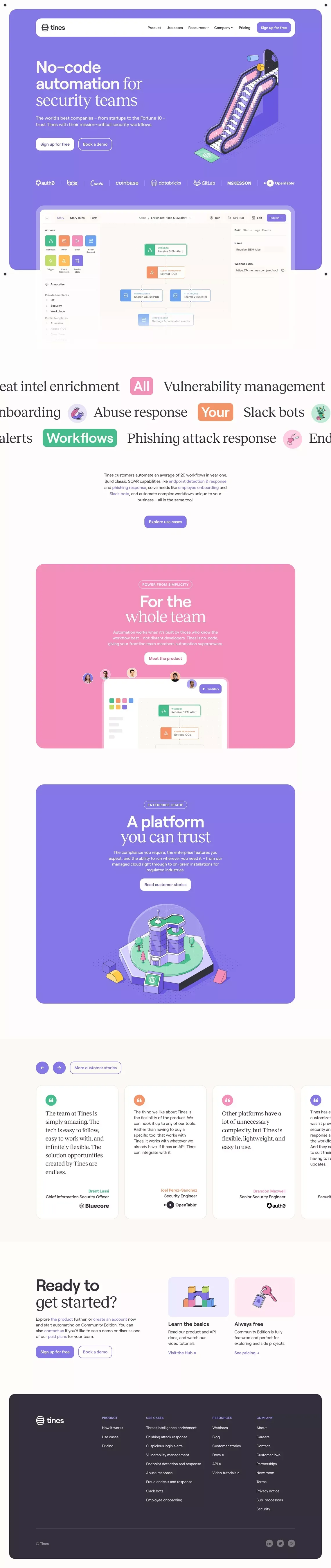 Tines | No-code automation for security teams - Landing design