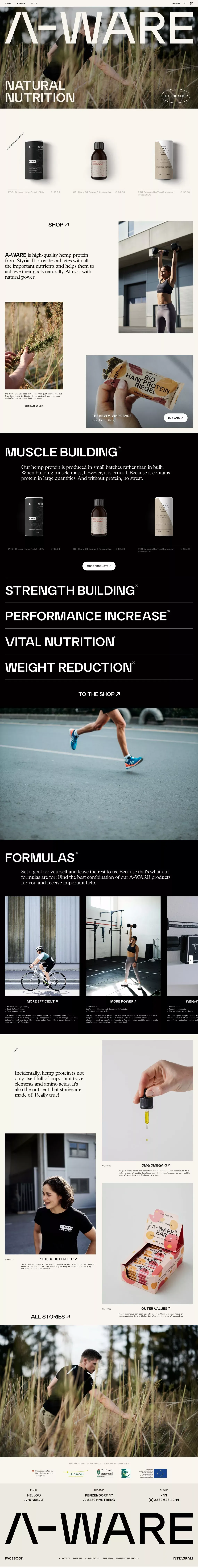 A-WARE – natural nutrition - Ecommerce design