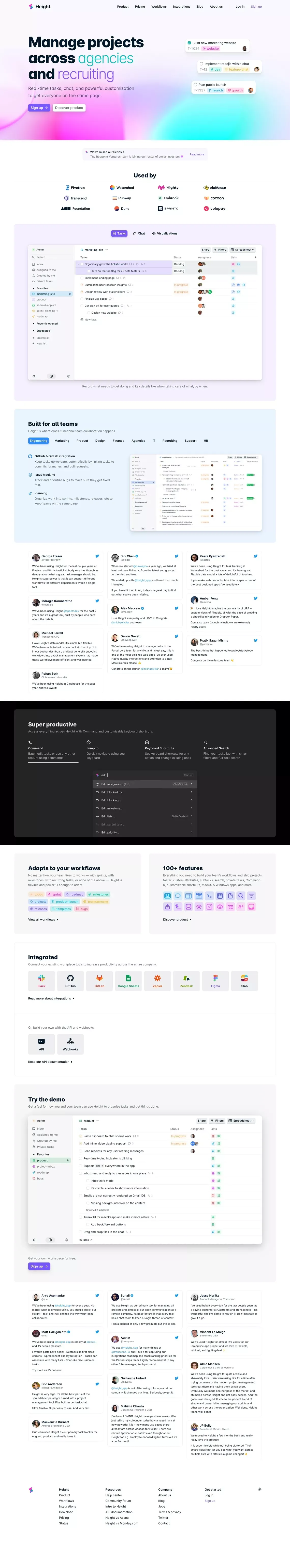 Manage projects across engineering, product, design, and other teams. - Height - Landing design