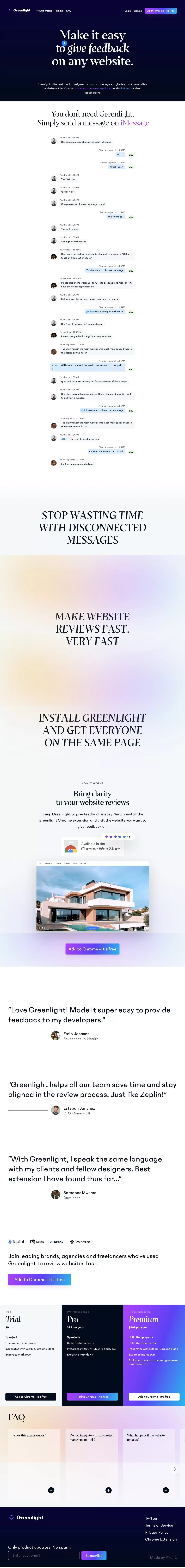 Greenlight makes it easy to leave feedback on any website. - Landing design