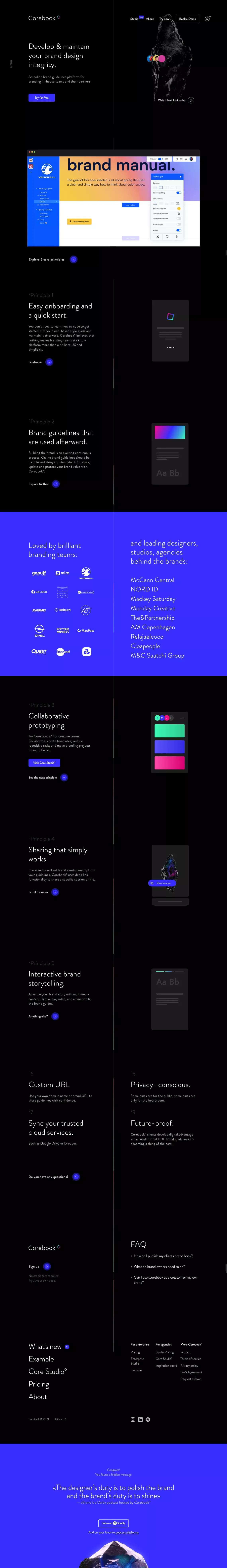 Corebook° — Online brand guidelines platform - Landing design