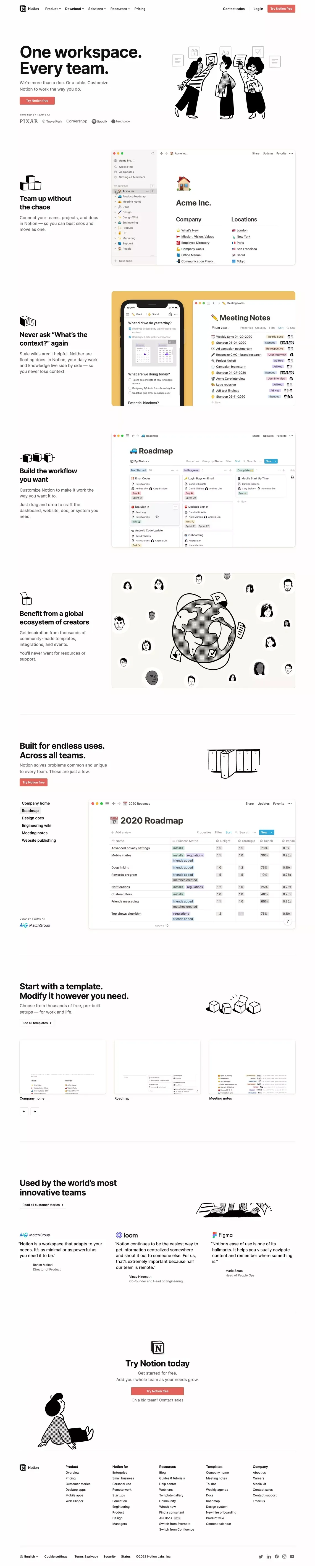 Notion - One workspace. Every team. - Landing design