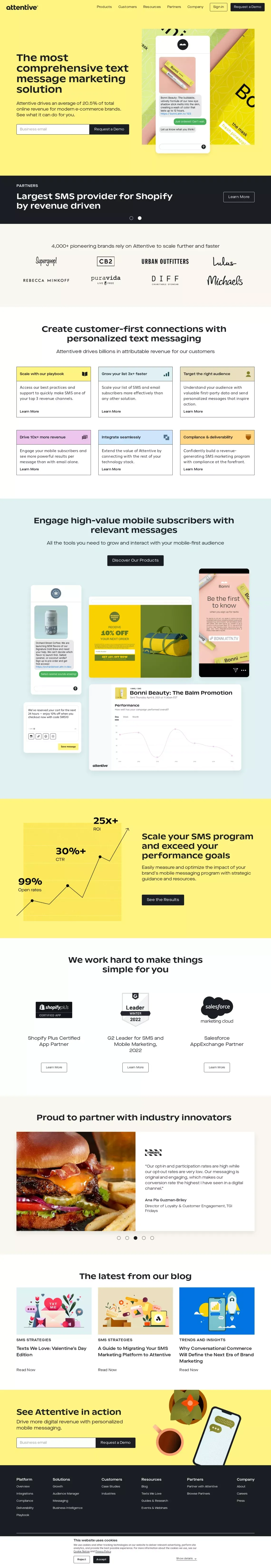 Attentive | Personalized Mobile Messaging for Innovative Businesses - Landing design