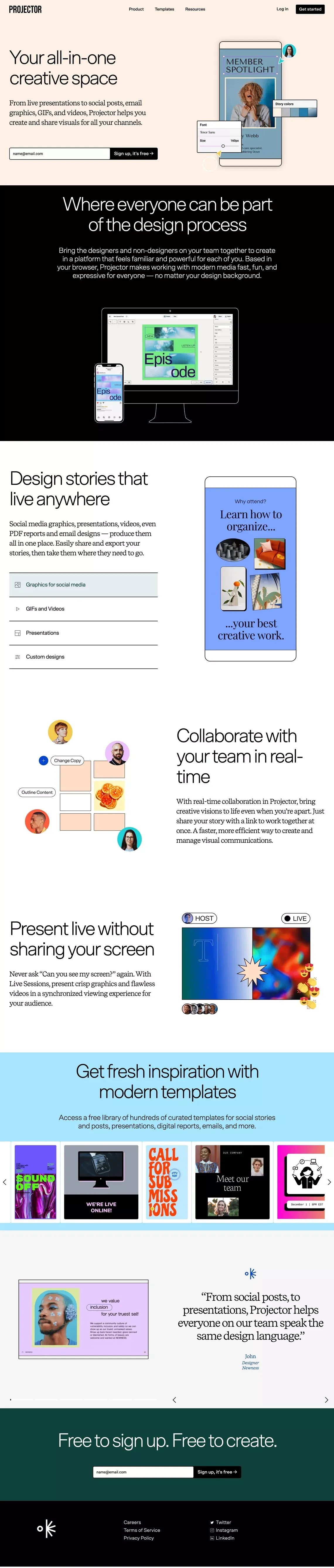 Projector — Create to captivate - Landing design