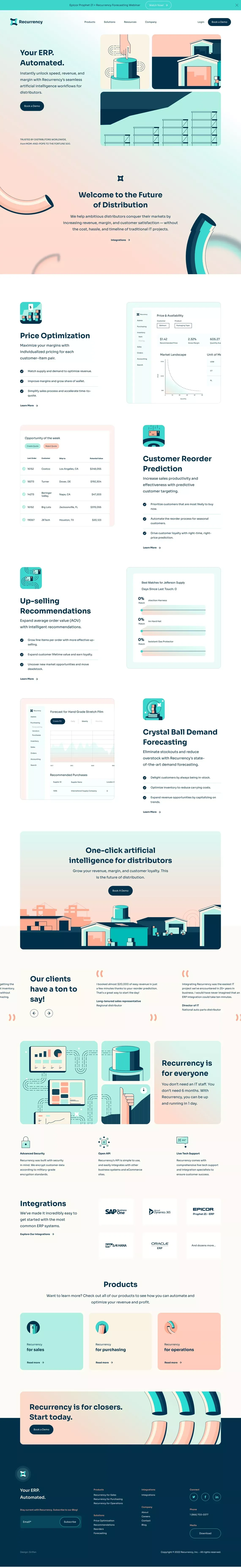 Recurrency: One-Click Artificial Intelligence for Distributors - Landing design