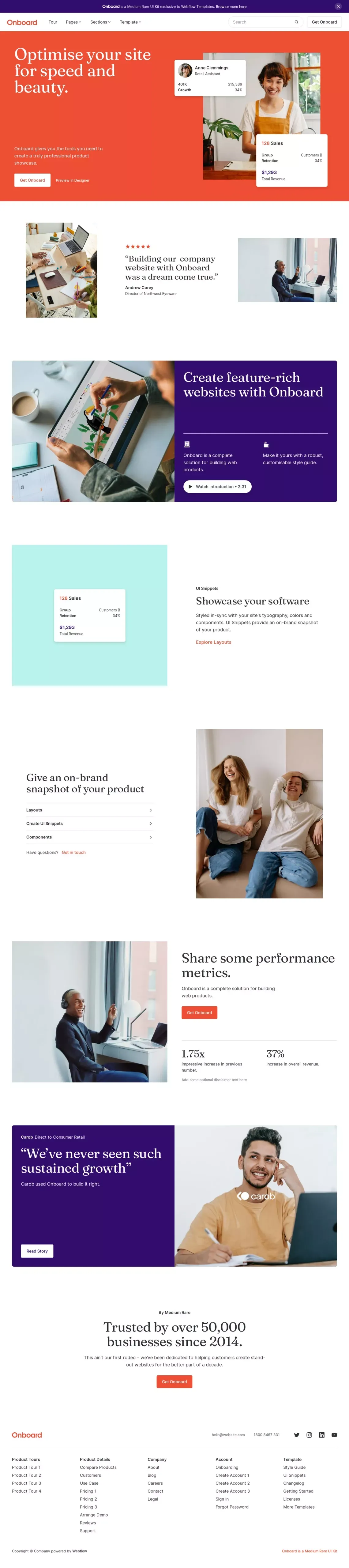 Onboard - Webflow Website Template - Template design