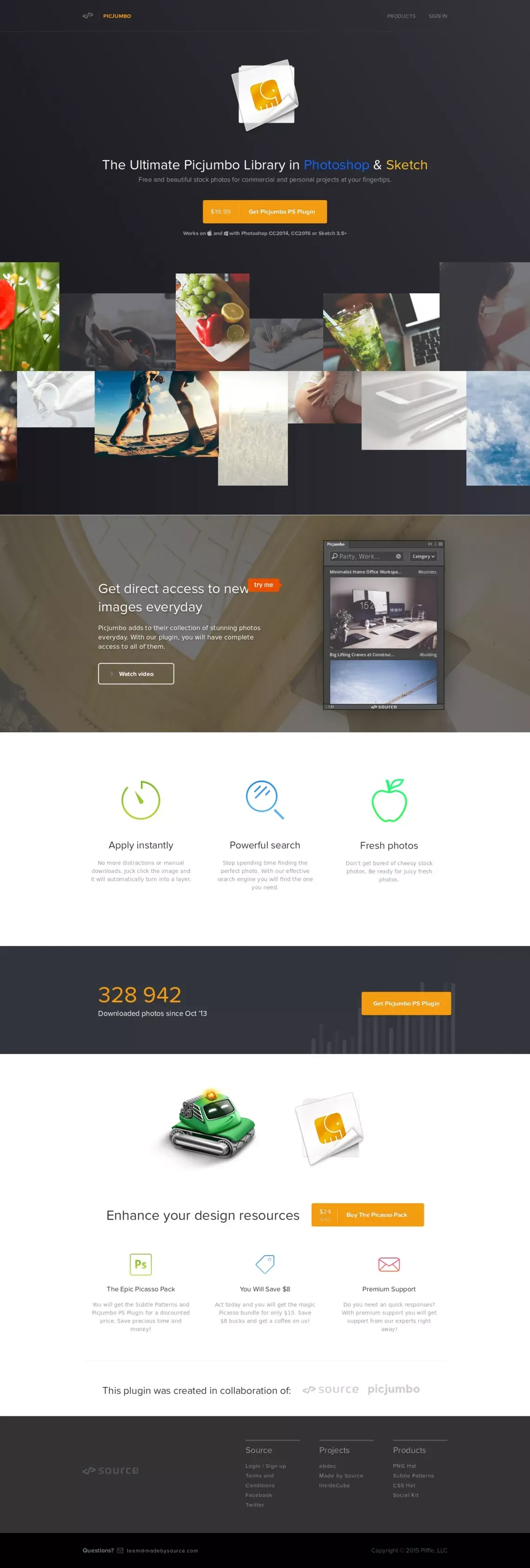 Picjumbo PS Plugin - Instantly search and apply any stock photo from Picjumbo. - Landing design