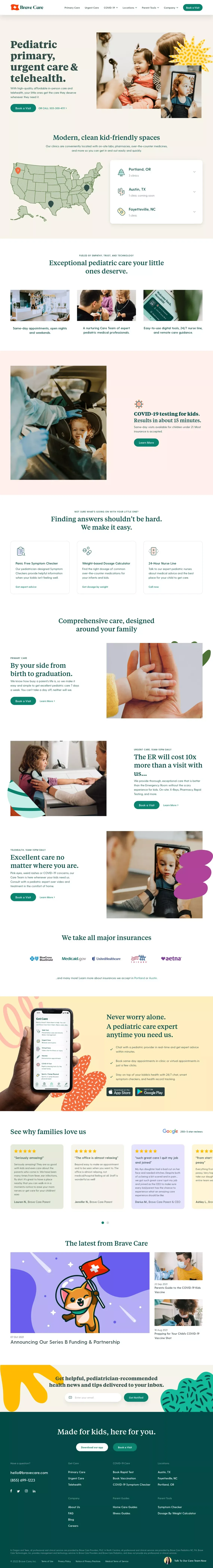 Brave Care | Pediatric primary, urgent care, & telehealth - Landing design