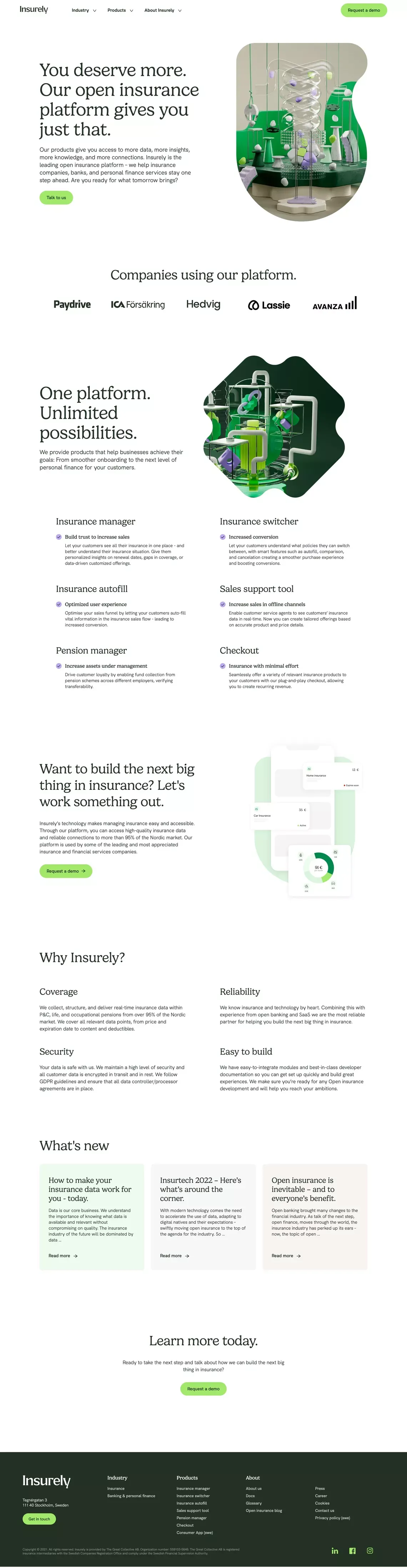 You deserve more. Our open insurance platform gives you just that. | Insurely - Landing design