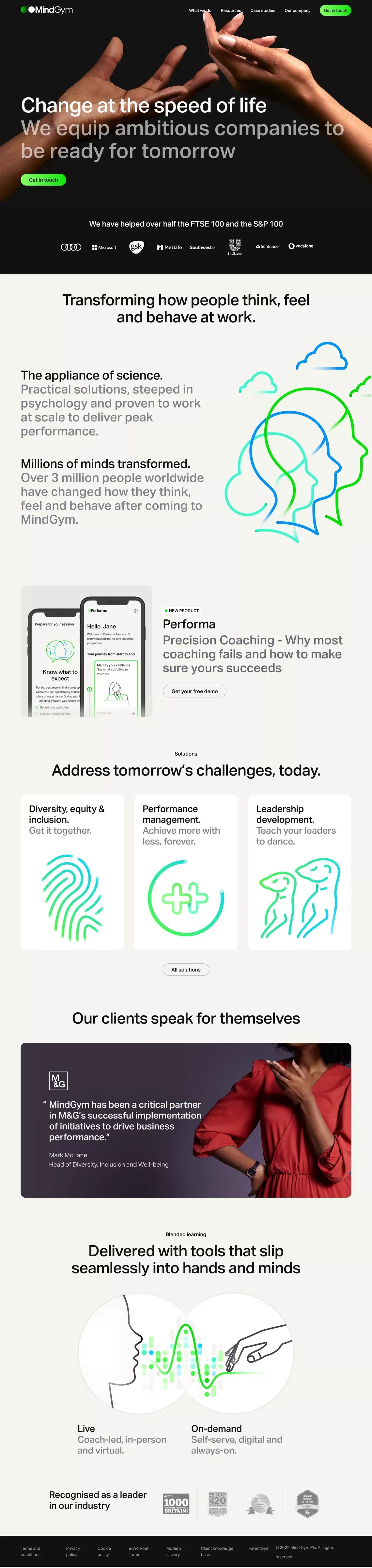 Psychology Based Organisational Transformation | MindGym UK - Landing design