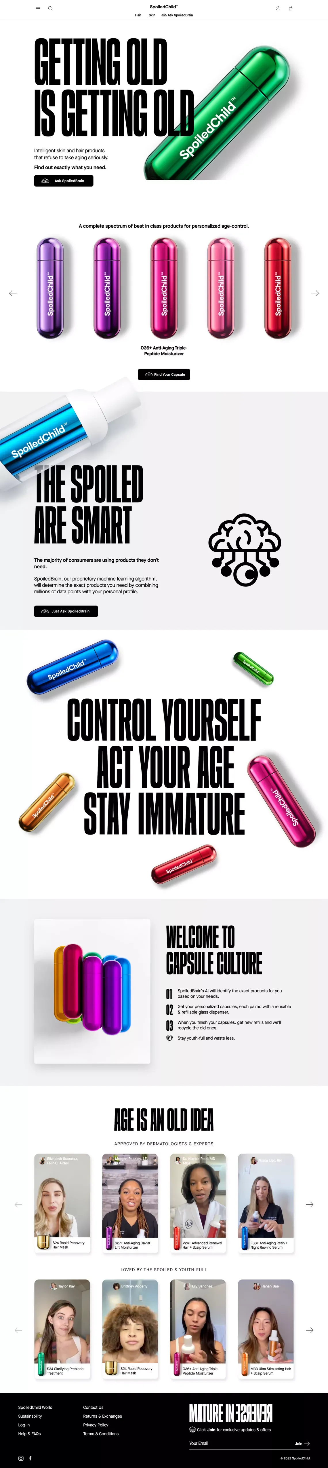 SpoiledChild™ | Intelligent skin & hair products that refuse to take aging seriously - Ecommerce design
