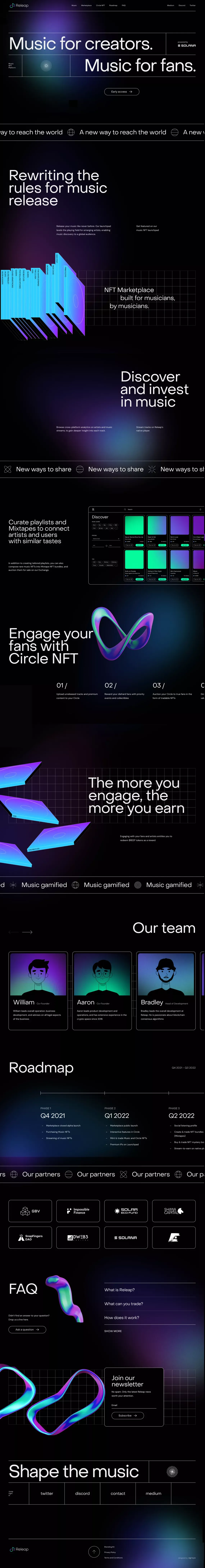 Releap - Music for creators. Music for fans. - Landing design