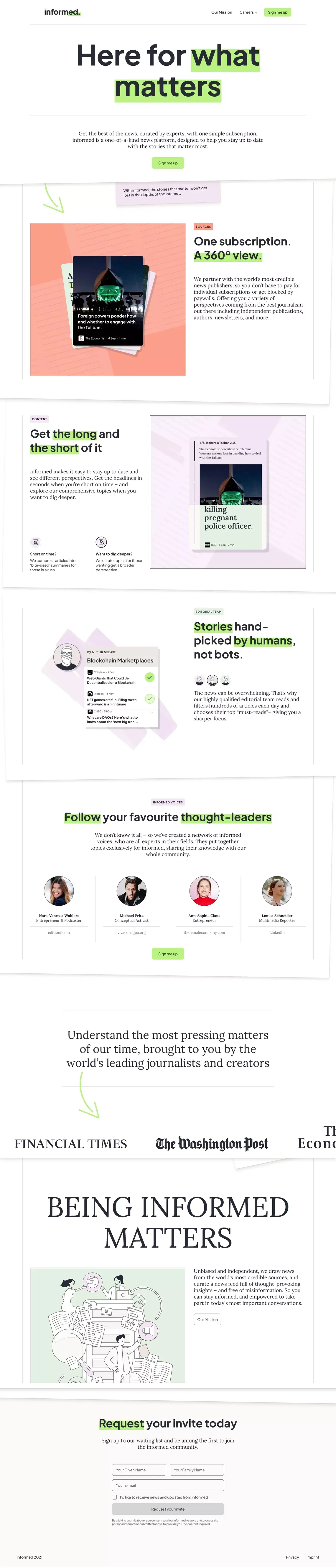 informed – The next go-to app for journalism. - Landing design