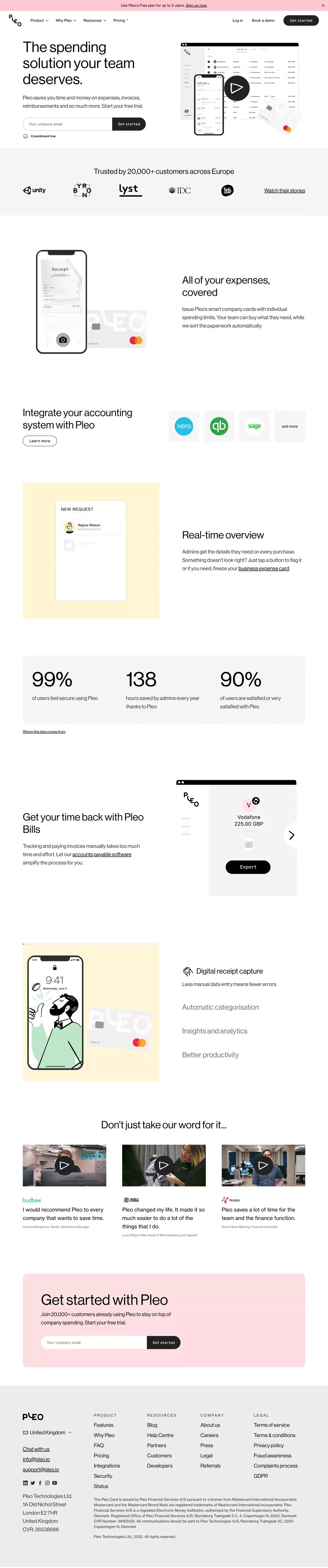 Smarter spending for your business - Pleo - Landing design