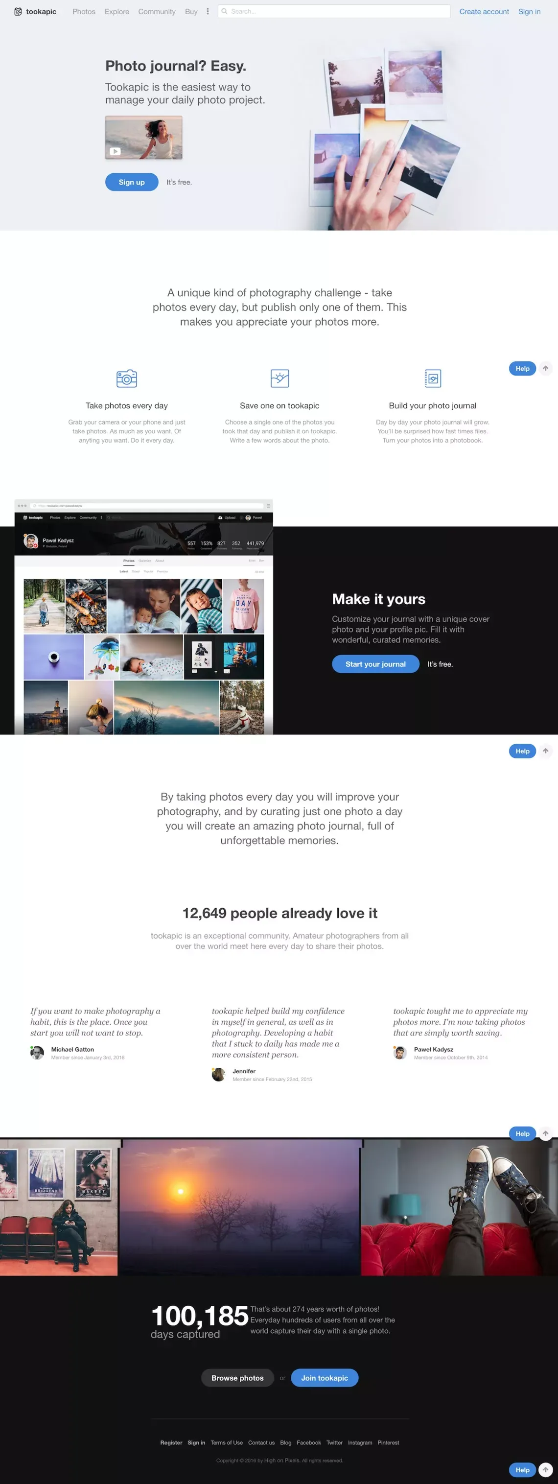 365 project - start your own | tookapic - Landing design