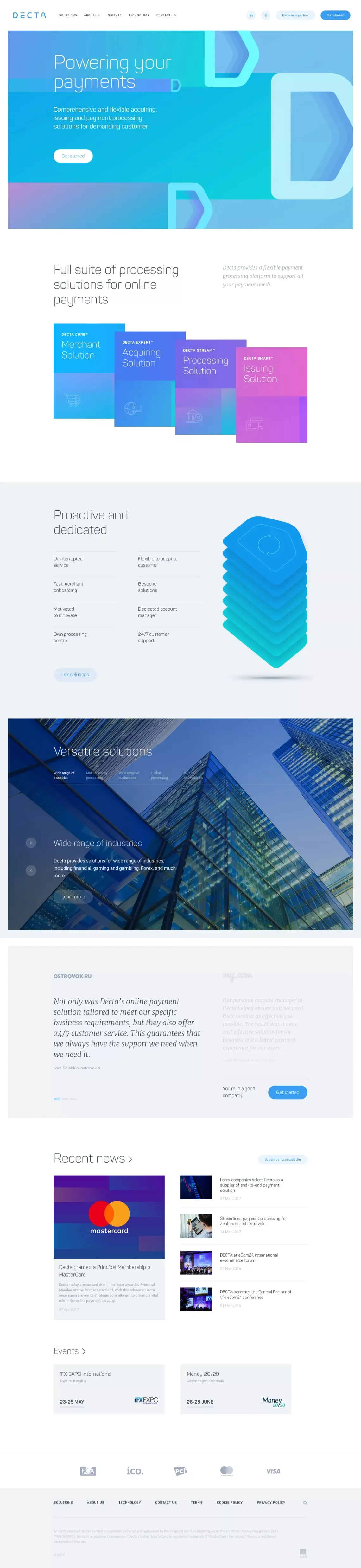 Flexible online payment services | DECTA - Landing design