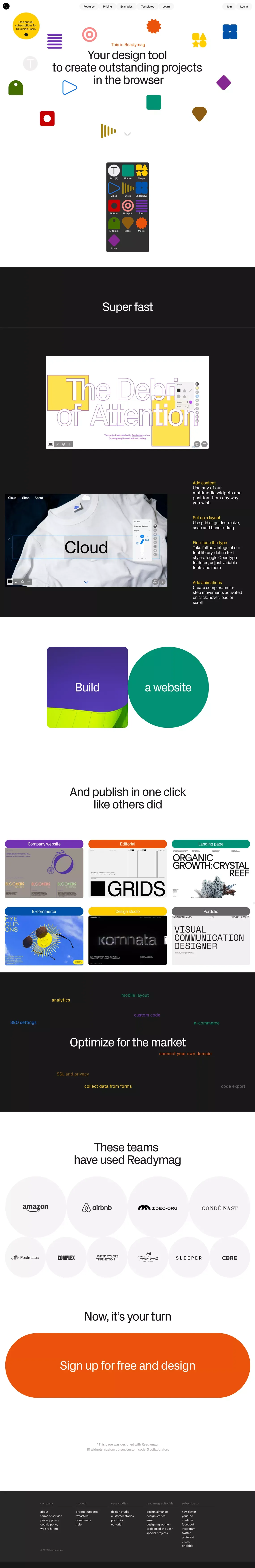 Readymag—a design tool to create websites without coding - Landing design