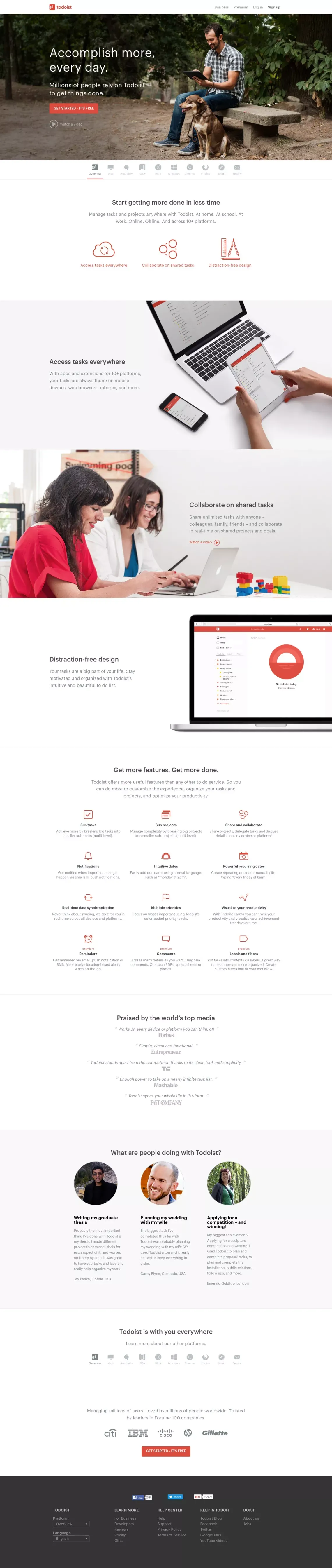 To do list and task manager. Free, easy, online and mobile: Todoist - Landing design
