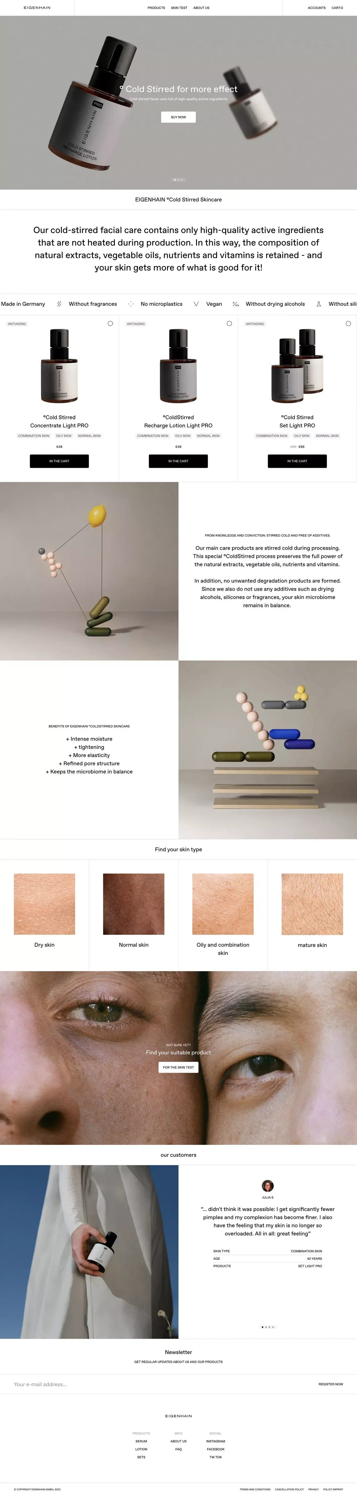 EIGENHAIN Skincare - Ecommerce design