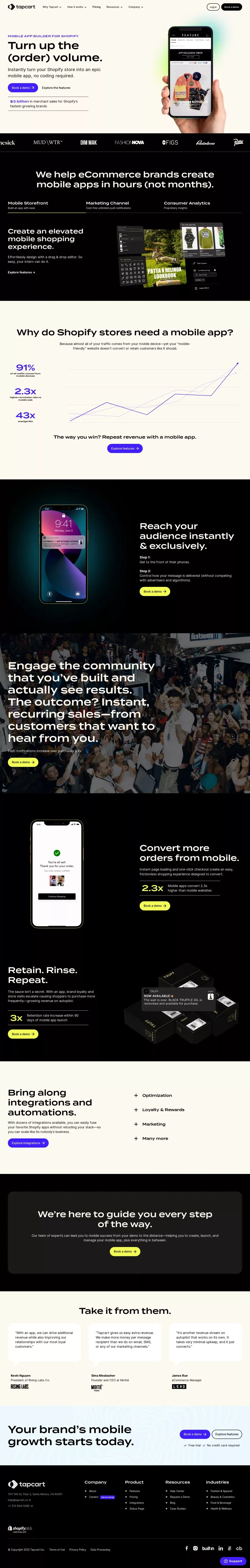 Tapcart | Mobile eCommerce Apps for Shopify Merchants - Landing design