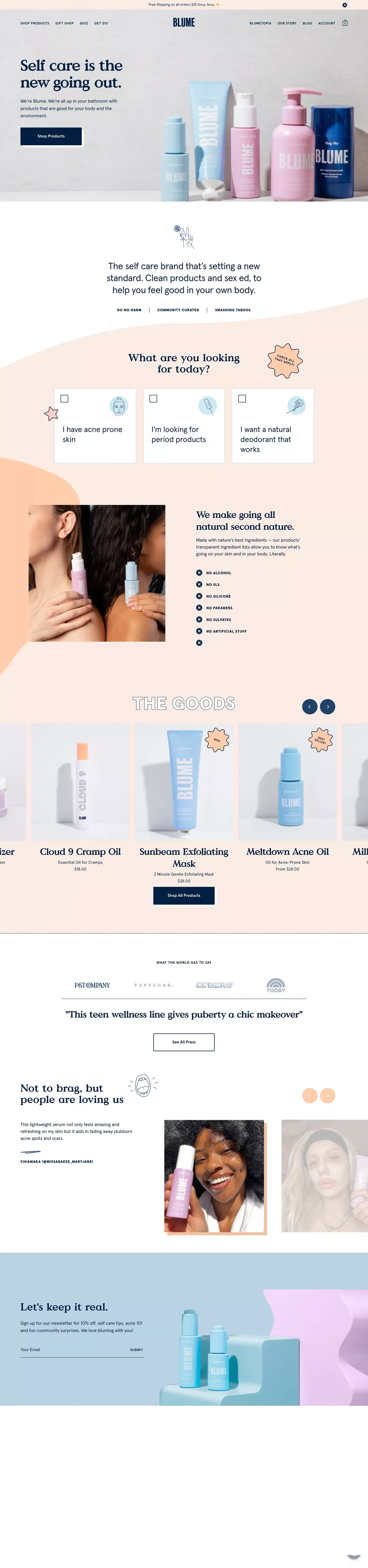 Blume | Clean, gentle and effective skin, body, and period care - Ecommerce design