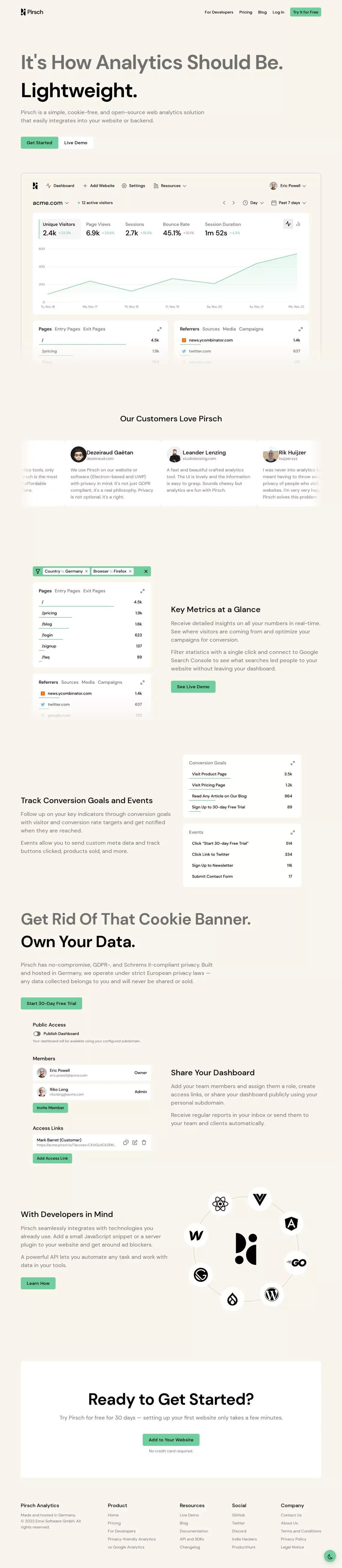 Pirsch ‒ Cookie-free and Privacy-friendly Web Analytics - website design