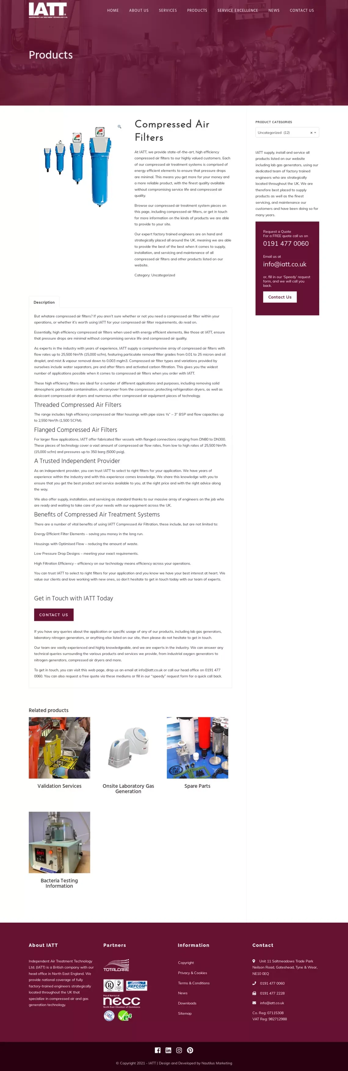 Compressed Air Treatment System UK - Compressed Air Filters - IATT - website design