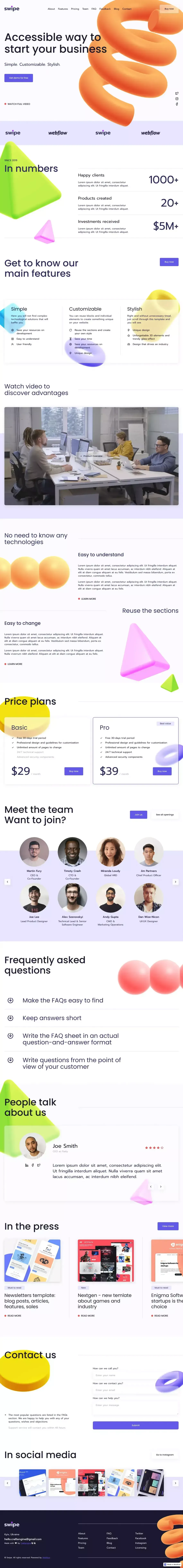 Swipe - Webflow HTML website template - Template design