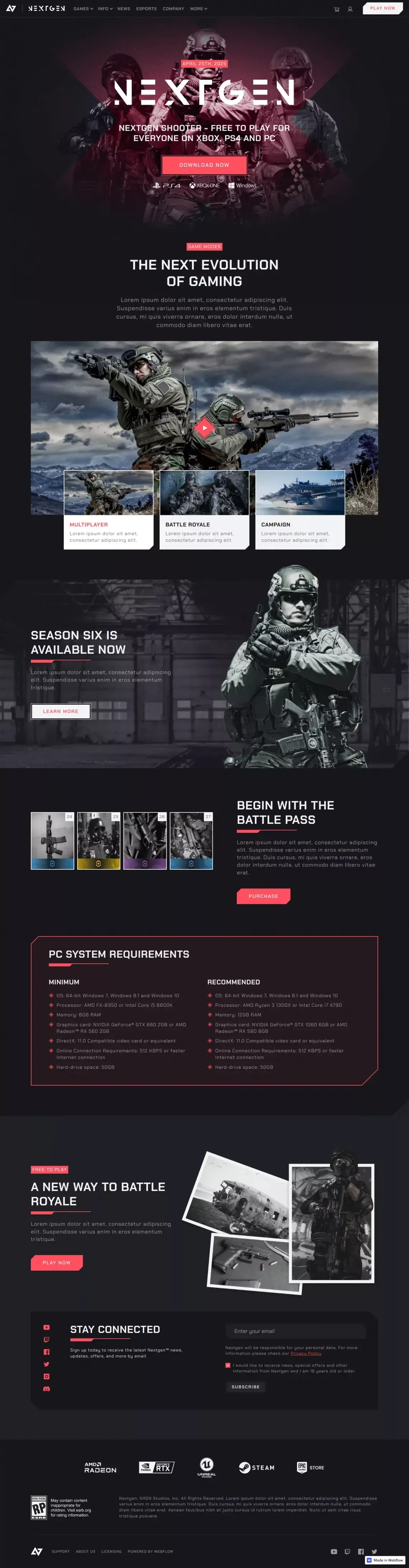 Shooter | Nextgen - Webflow HTML website template - Template design