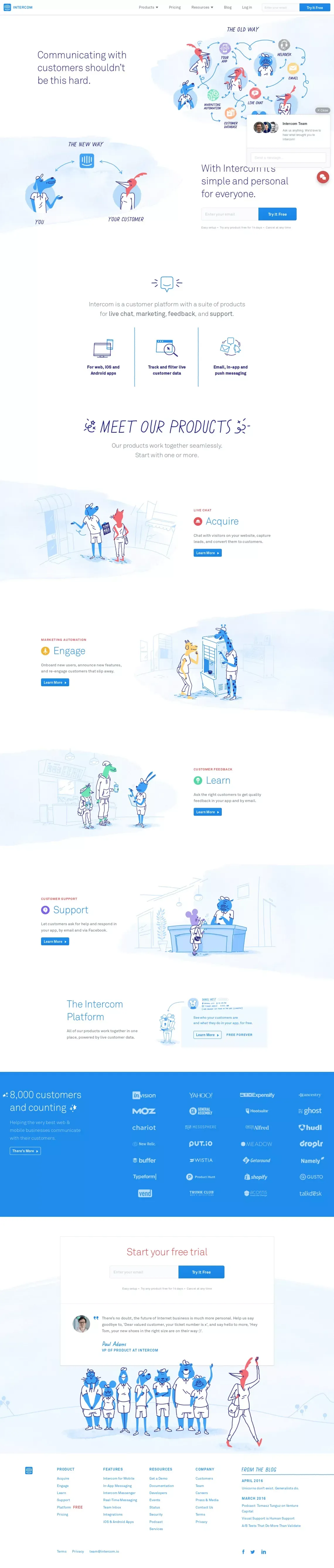 Intercom | Customer Communication Platform - Landing design