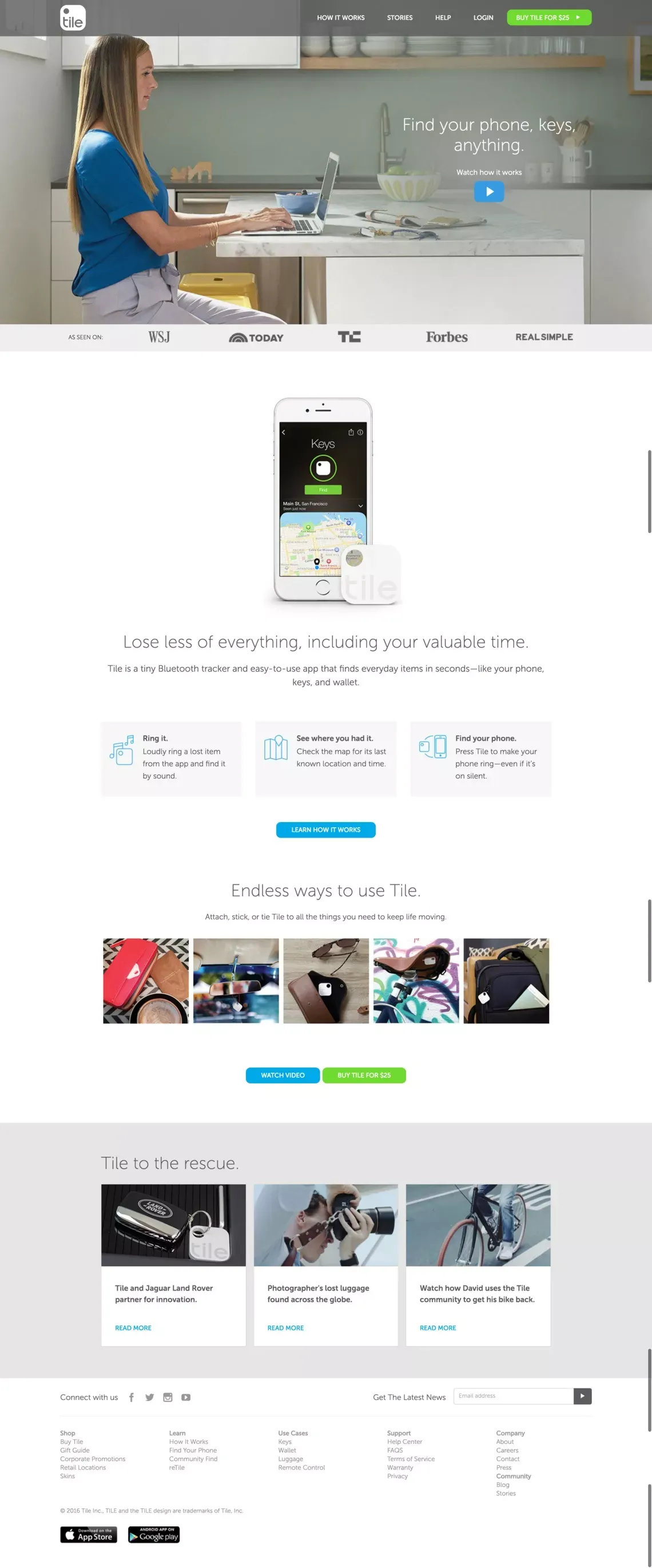 Tile - Never Lose Your Keys, Wallet Or Anything Again - Landing design