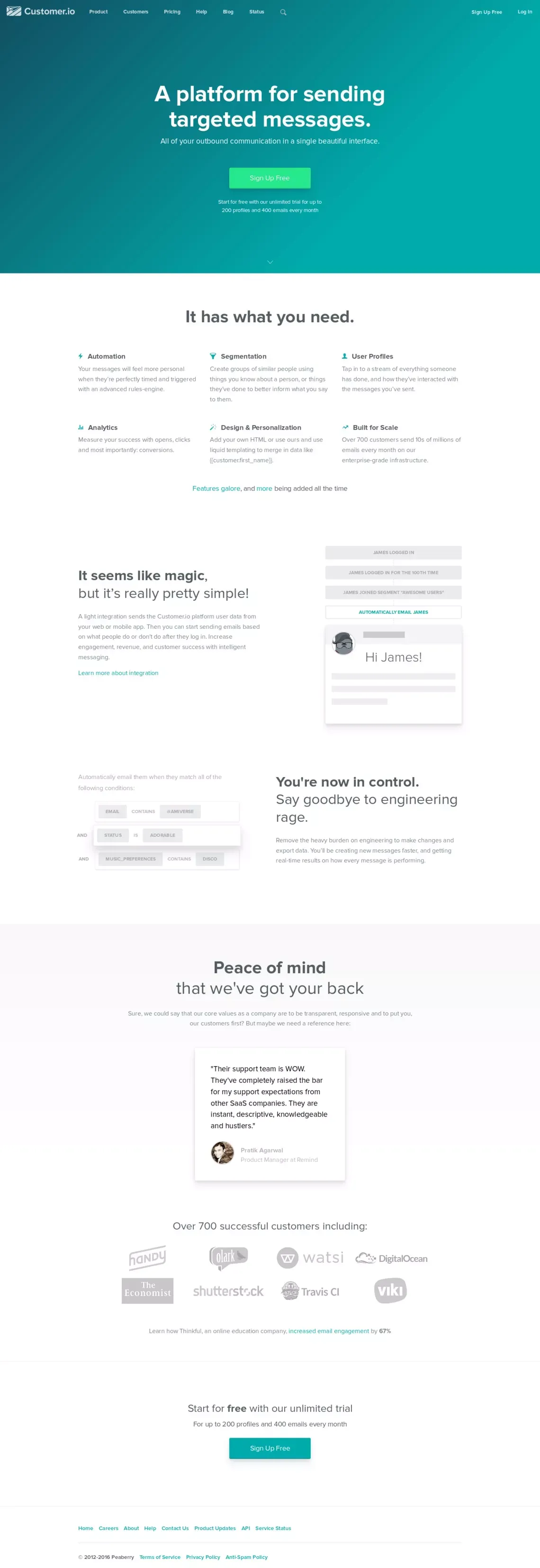 Customer.io - Customer-centric behavioral marketing - Landing design