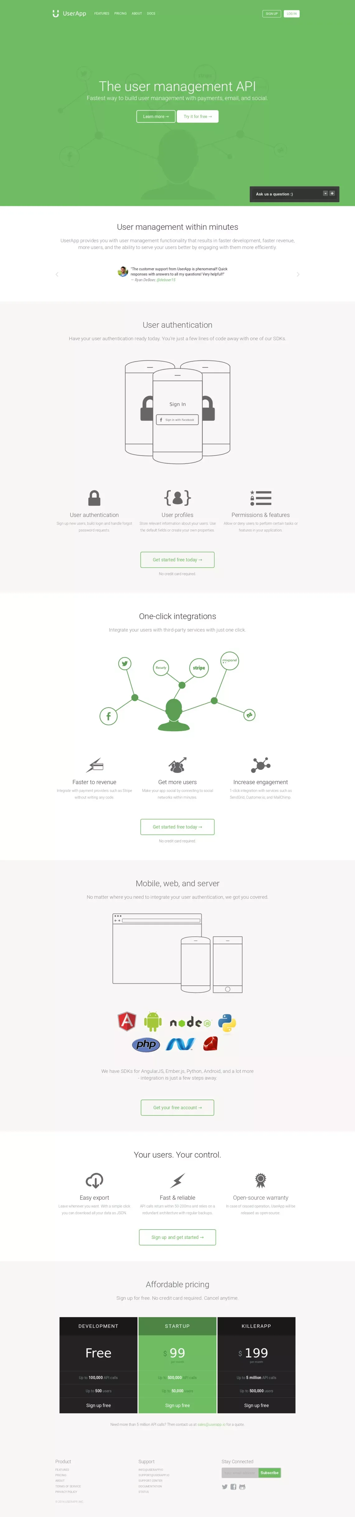 User Management for Web & Mobile Apps with UserApp - Landing design