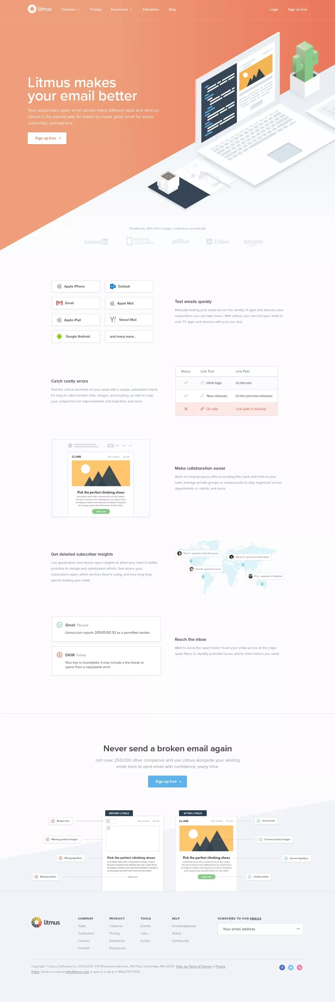 Email Testing and Email Marketing Analytics - Litmus - Landing design