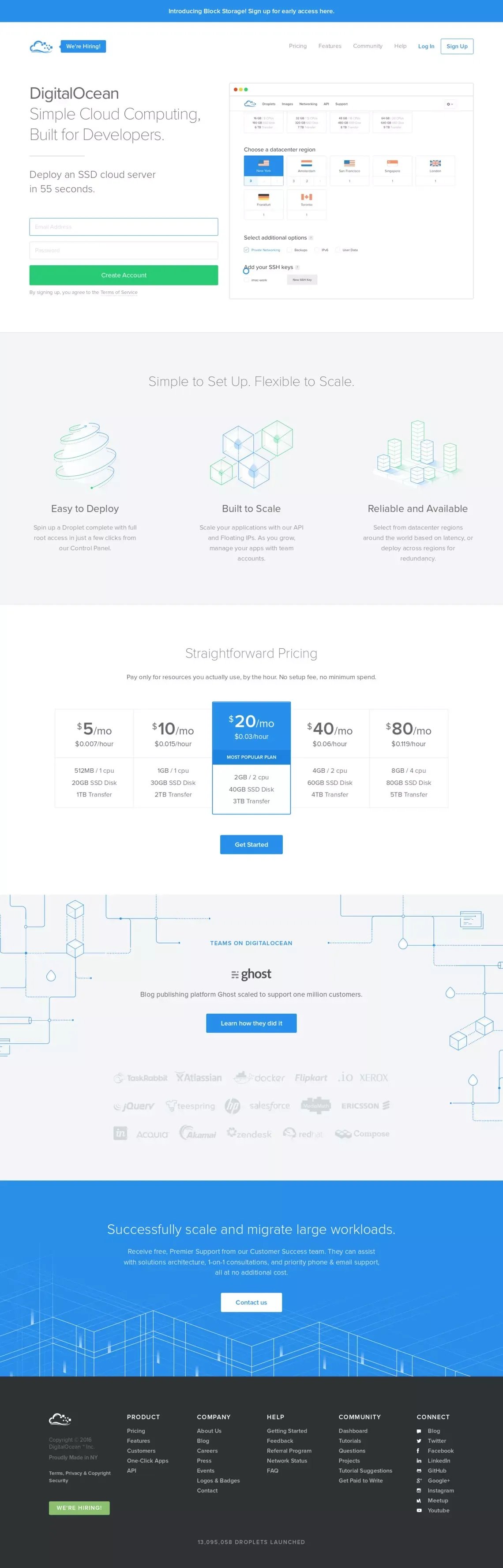 Simple Cloud Computing, Built for Developers | DigitalOcean - Landing design