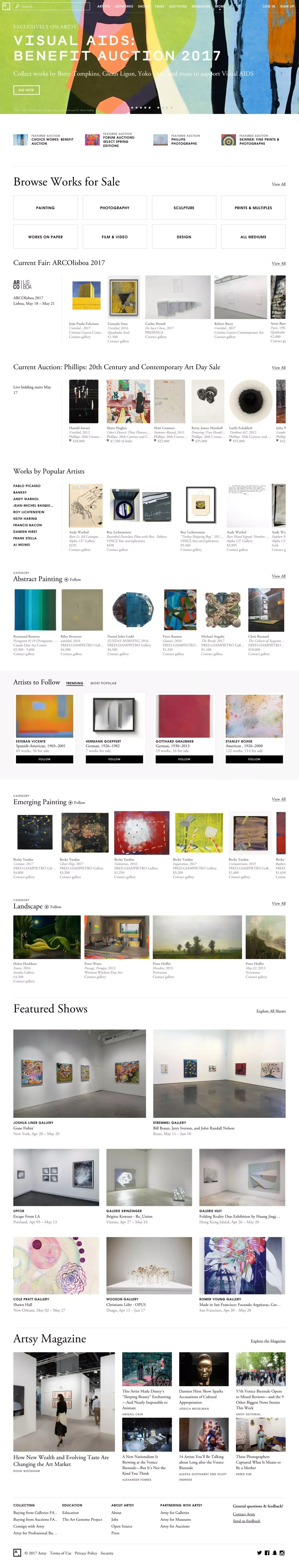 Artsy - Discover, Research, and Collect the World's Best Art Online - Ecommerce design