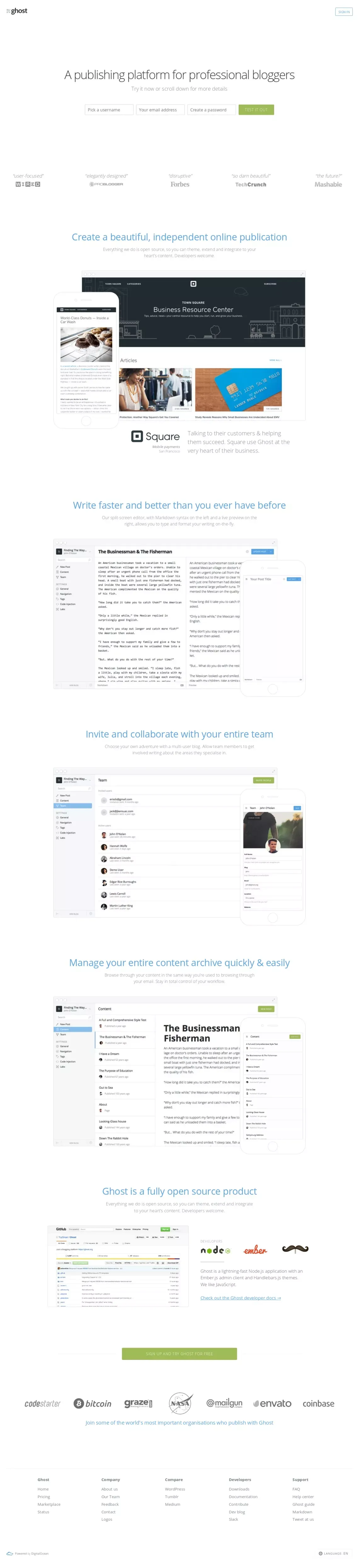 Ghost - Just a blogging platform - Landing design