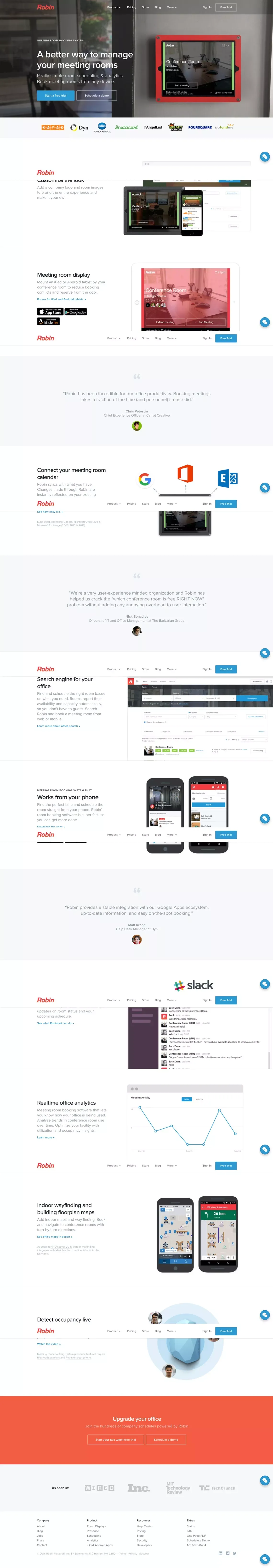 Meeting room booking system made easy - Robin - Landing design