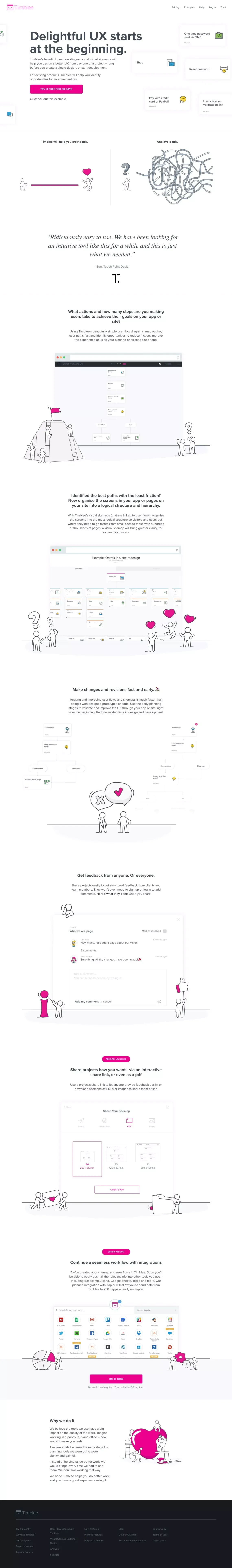 Early Stage UX Design & Planning Tool | Design user flows & visual sitemaps using Timblee - Landing design